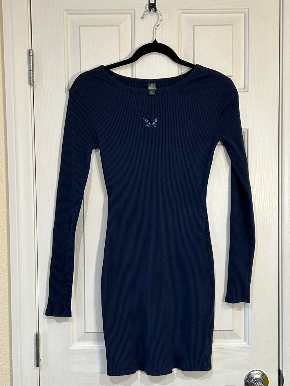 wild fable Cotton Navy Long-Sleeve Bodycon Dress with Butterfly Sz Small